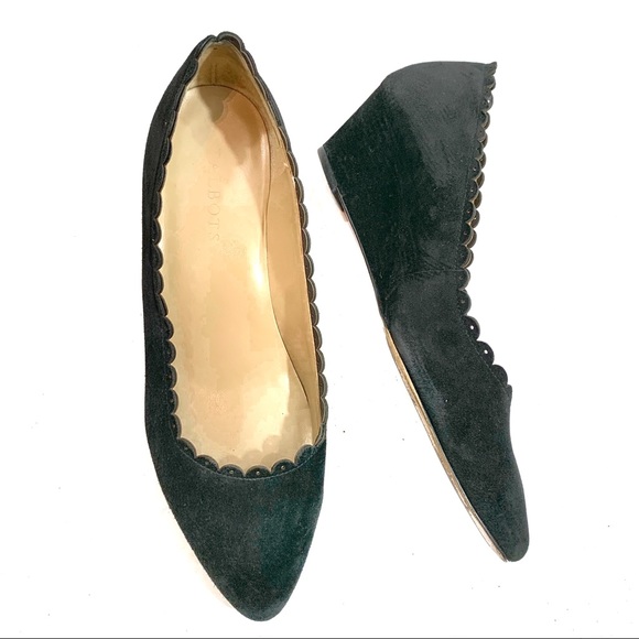 Talbots Shoes - Talbots Black Suede Scalloped Wedges 9N